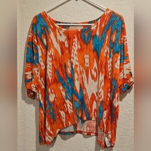 Michael Kors Orange and Blue Patterned Top Size Med